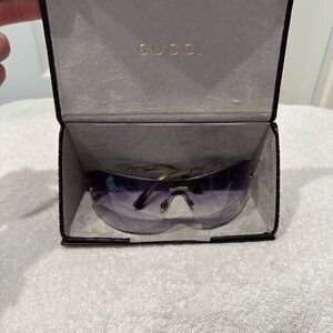 Gucci Rimless Shield Sunglasses in Gradient Purple and Gold